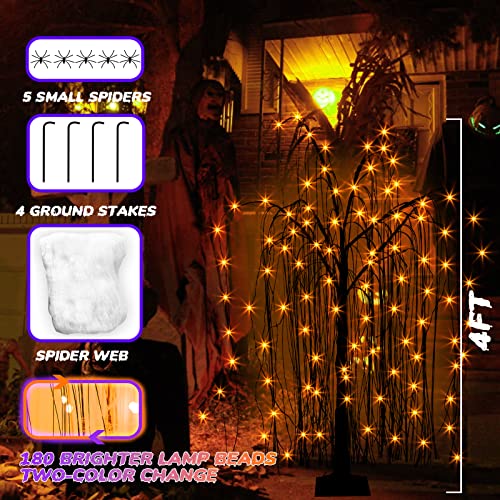 Lighted Halloween Tree 4FT Black & Purple Spooky Willow Outdoor Decoration