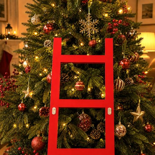 47-Inch Red Wooden Christmas Ladder Decor for Holiday Tree Displays