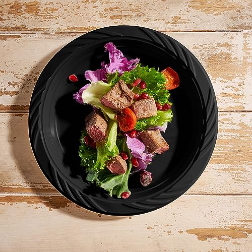 9 Inch Black Plastic Dinner Plates Set - Bulk Pack of 200 Disposable Plates
