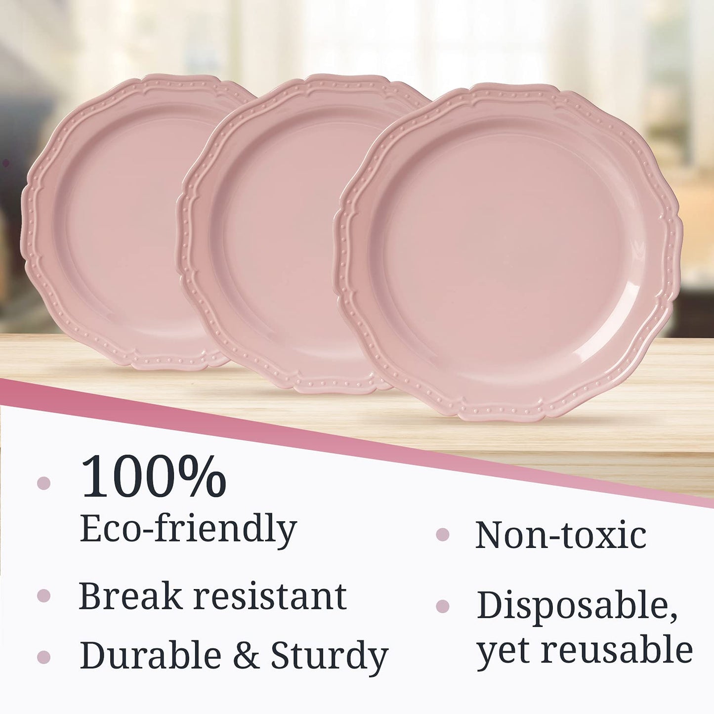 CountrySide Vintage Embossed Blush Plastic Dessert Plates for Party (20 PC) Heavy Duty Disposable Dinner Set 7.5", Fine China Look Dishes and Perfect Disposable Plates for Baby Showers, Weddings etc
