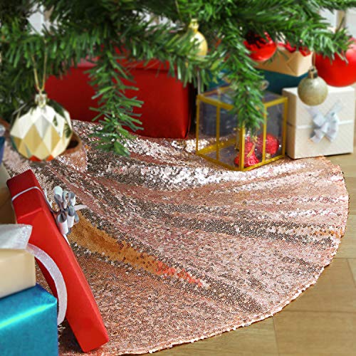 Rose Gold 24-Inch Sequin Christmas Tree Skirt - QueenDream
