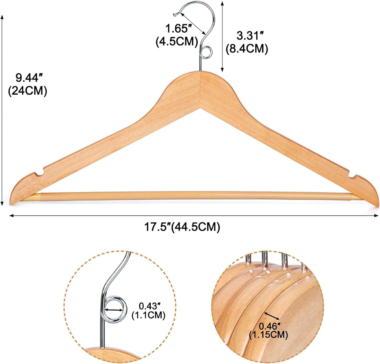 TOPIA HANGER Wooden Hangers - 30 Pack Space-Saving Design with 360° Swivel Hook & Non-Slip Bar