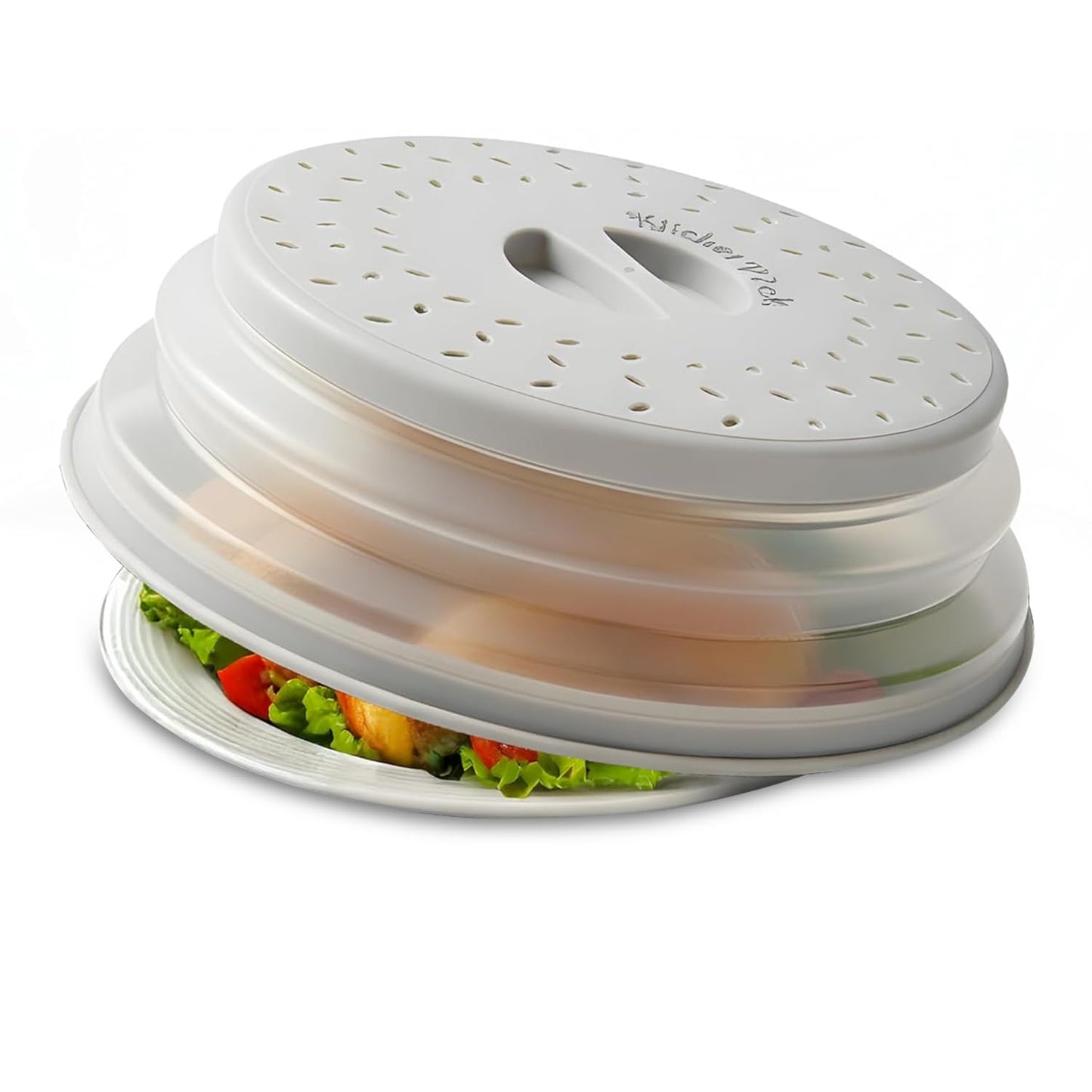 KitchenPick's Microwave Splatter Cover, Microwave Cover for Food, Microwave Splatter Guard Lid with Handle, 10 Inches Medium Collapsible Microwave Food Cover, Grey Microwave Plate Cover