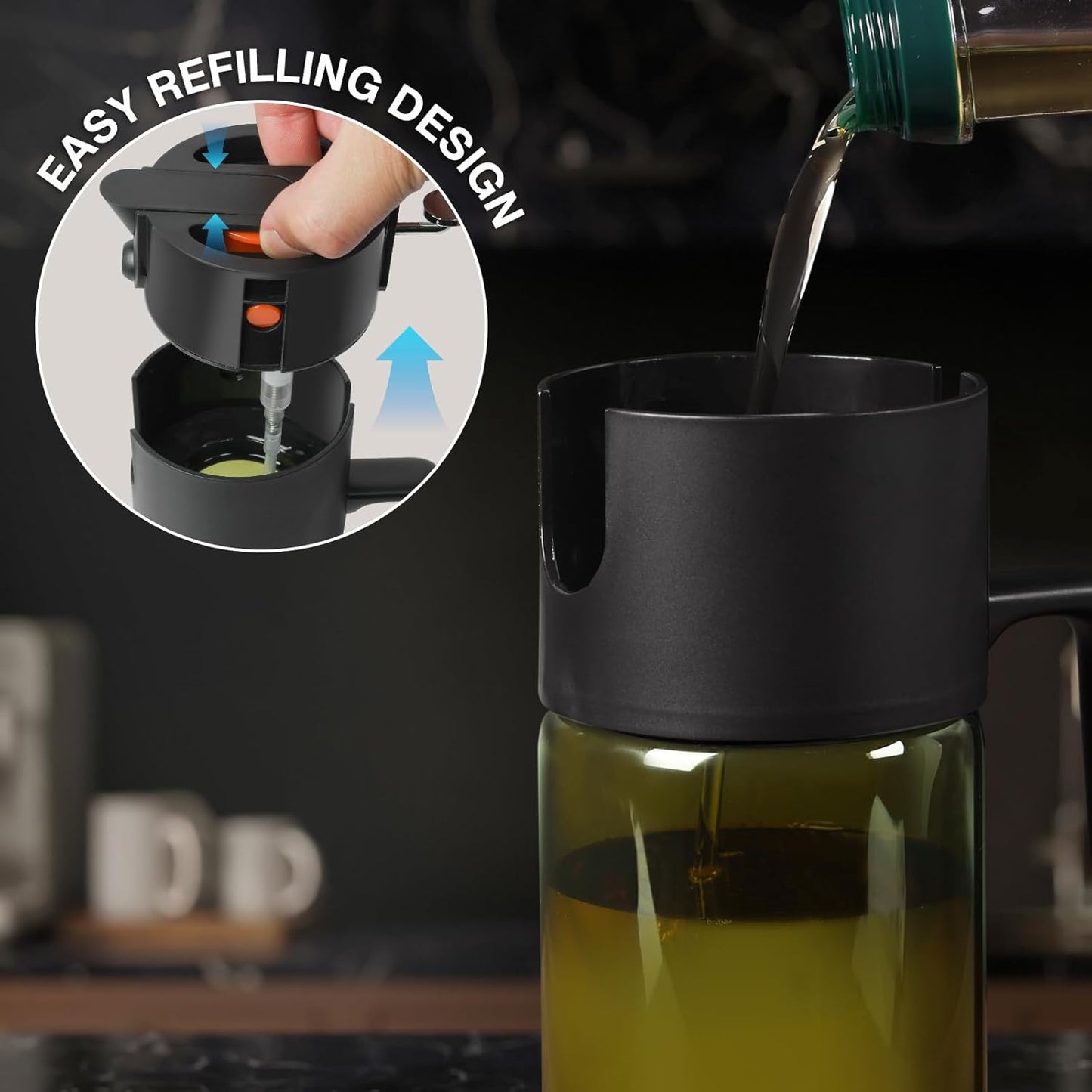 Skiennix 2-In-1 Light-Blocking Dark Oil Sprayer - 500ml Glass Olive Oil Dispenser, Even Spray for Cooking & BBQ - Dark Green