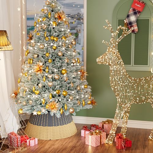 Gray Rattan Christmas Tree Collar 23 in - 4-Piece Woven Basket Ring with Cord Cut-Out