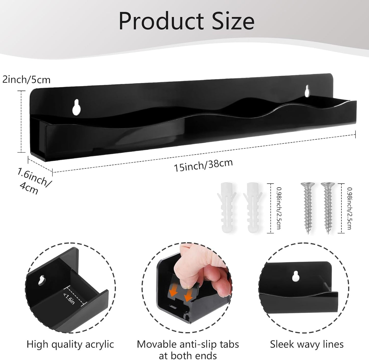 Skiennix Nail Polish Wall Rack - 6-Shelf Black Acrylic Display for Cosmetics & Essential Oils | 15-Inch