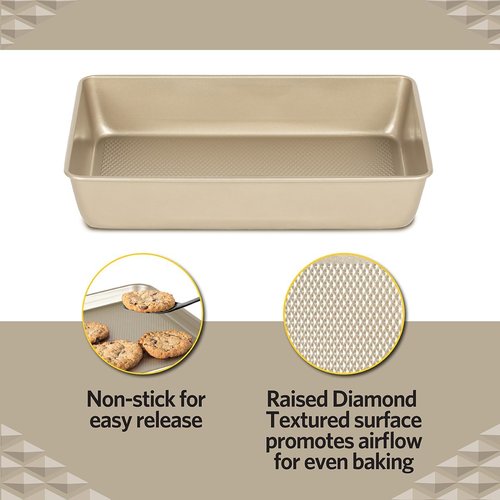 Glad Nonstick Baking Pan - Oblong Metal Dish for Cakes and Lasagna - Heavy Duty Carbon Steel, Small, Gold
