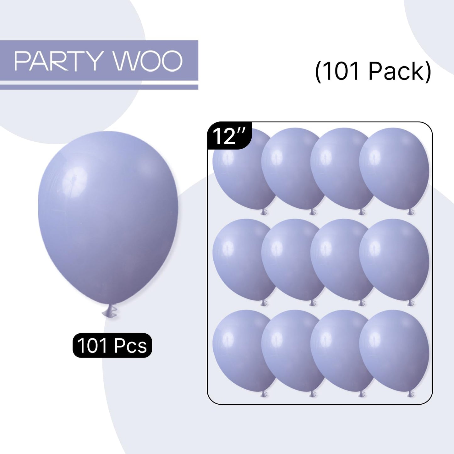 PartyWoo Dusty Blue Balloons 101pcs 12 Inch Boho Dusty Purple Muted Lavender Latex Balloons for Boy Baby Shower Anniversary Bachelorette Graduation Engagement Birthday Party Decorations Blue-F16