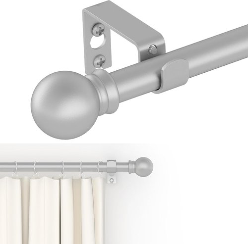 GXOACKJ Heavy Duty Metal Curtain Rod Set - Decorative Silver, 32-48 Inch with Brackets