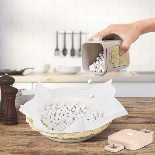 FurRain Ceramic Pie Weights - Reusable 10mm Baking Beans for Perfect Pie Crusts | Natural Stoneware with Wheat Straw Container