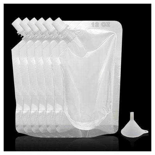 6-Piece Reusable Drinking Flasks - Juice & Liquor Pouch, Concealable Plastic, 12 oz with Funnel