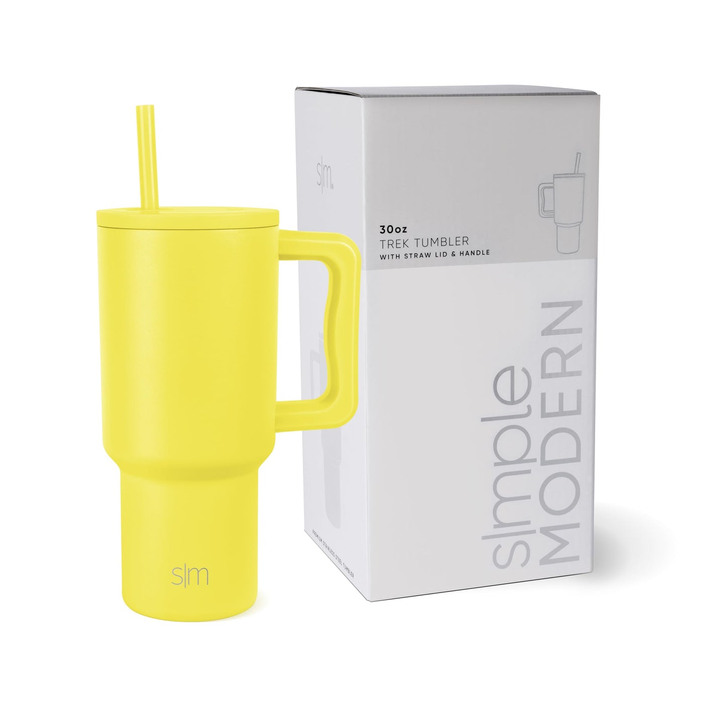 Simple Modern 30 oz Trek Tumbler with Handle and Straw Lid | Cup Holder Friendly Insulated Stainless Steel Travel Mug | Canary