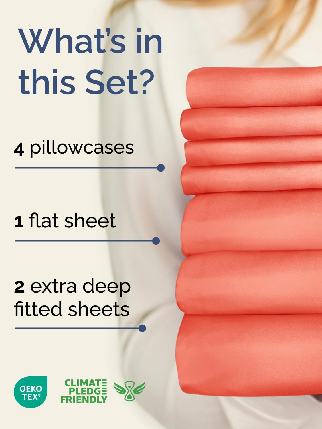 Skiennix Extra Deep Split King Sheet Set - 7 Piece Breathable Cooling Bedding - Soft Wrinkle-Free Coral