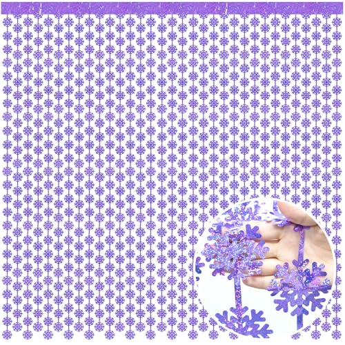 Snowflake Decorations 3 Sheets Iridescent Purple Hanging Snowflake Streamers Garland Winter Wonderland Foil Fringe Curtains Backdrop Lavender Frozen Party Decorations