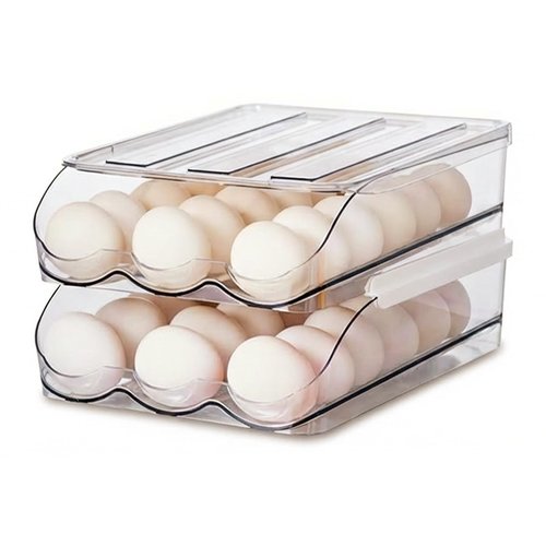 2 Tier Egg Holder for Refrigerator with Lid, Large Capacity Holds 36 Eggs in Clear Plastic Container Stackable Bin Organizer for Kitchen Storage, Refrigerator