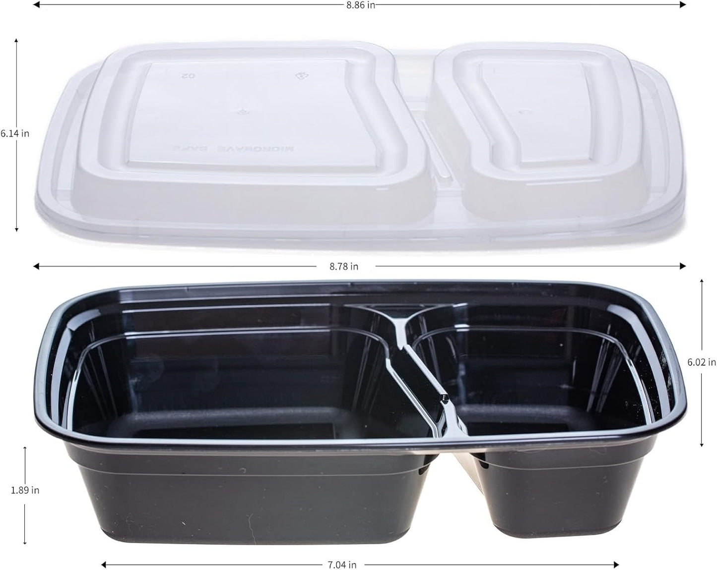 Skiennix Professional Meal Prep Containers - 32oz, 2-Compartment, 50-Pack | Microwave & Freezer Safe