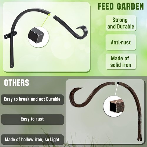 Feed Garden 18-Inch Outdoor Hanging Plant Bracket - Heavy-Duty Metal Hooks for Bird Feeders & Lanterns | 2-Pack