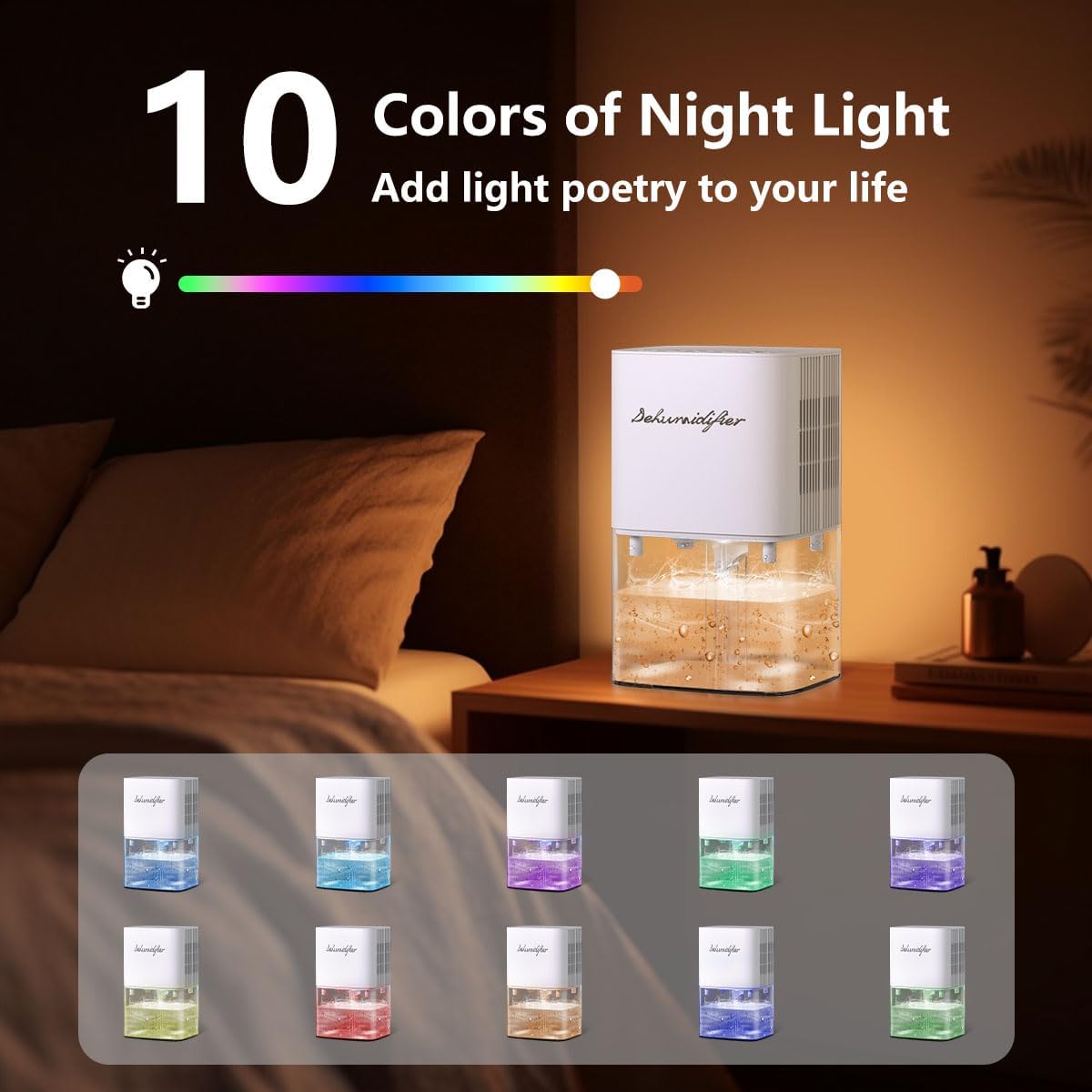 Skiennix Dehumidifier - 1657ML Small Home Unit with 10 Color Lights & Auto Shut Off | Low Noise for Bedroom & Bathroom