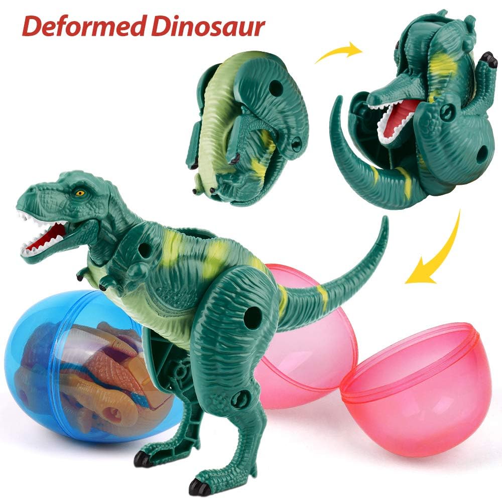 OCATO Easter Eggs Filled with Dinosaur Toys Jumbo Deformation Dinosaur Eggs Easters Egg Fillers Plastic Surprise Egg Easters Basket Stuffers Easter Party Favors for Kids Boys Girls Toddlers 6 Pack