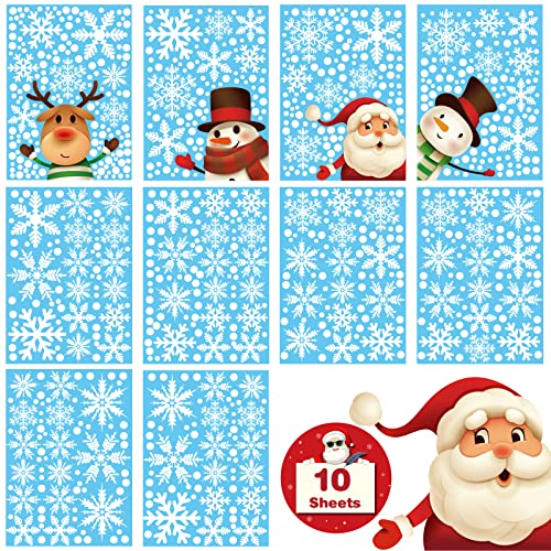 Garma 526pcs 10Sheets Christmas Snowflakes Window Decorations Clings Decal Stickers Ornaments Santa Claus Reindeer Snowman Decals for Xmas Frozen Theme Party Supplies