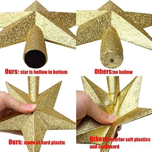 Aneco 2 Pack Glittered Christmas Tree Topper Star Treetop for Small Christmas Tree Decoration or Home Decor, Hard Plastic, 4 inches
