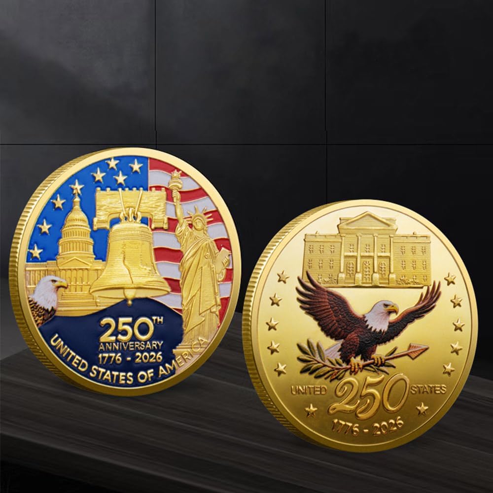 U.S. Army 250th Anniversary Gold-Plated Challenge Coin - Double-Sided Military Collectible for Veterans (1776-2026)