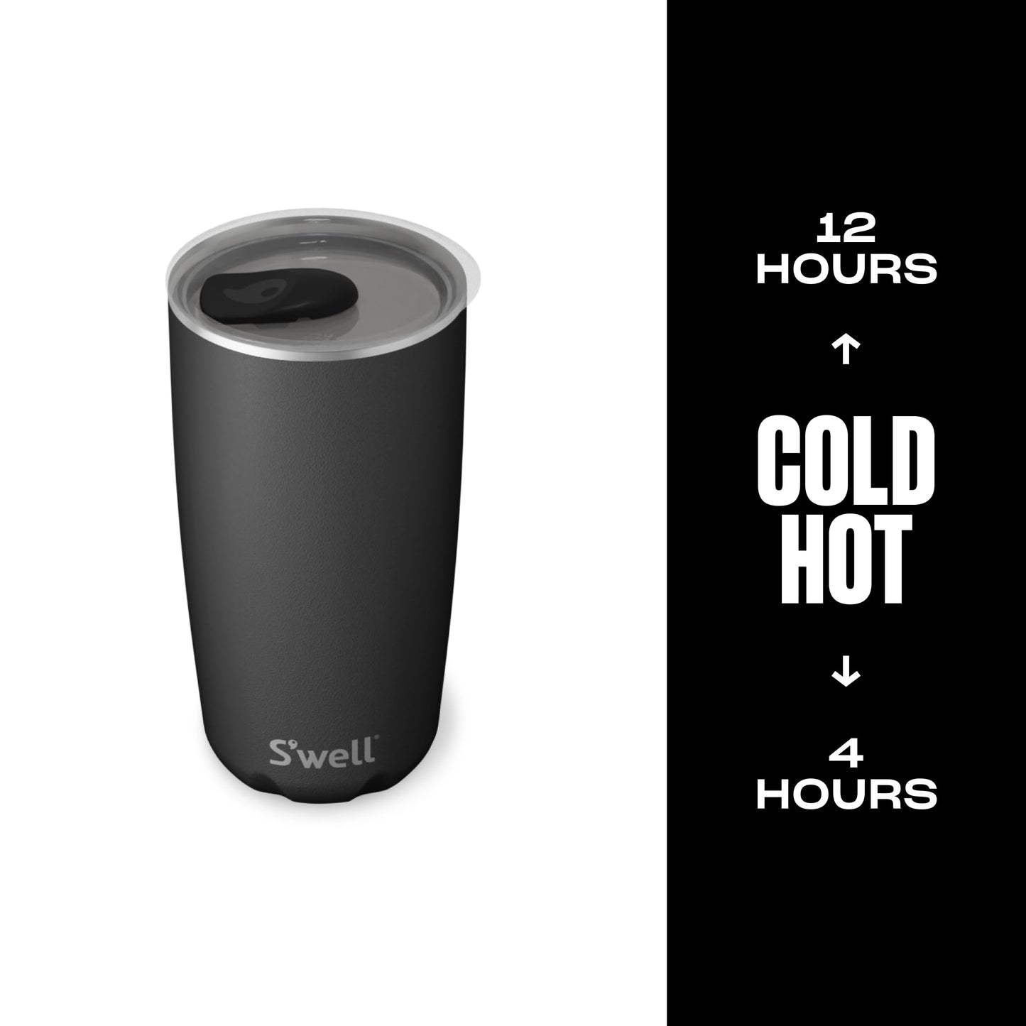 S'well Stainless Steel Tumbler with Slide-Open Lid, 18oz, Onyx, Triple Layered Vacuum Insulated Containers Keeps Drinks Cold for 12 Hours and Hot for 4, BPA Free