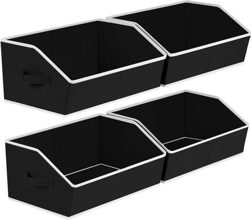 Homsorout Storage Baskets - Decorative Trapezoid Cube Organizers with Handles, Black | 4 Pack for Home & Office