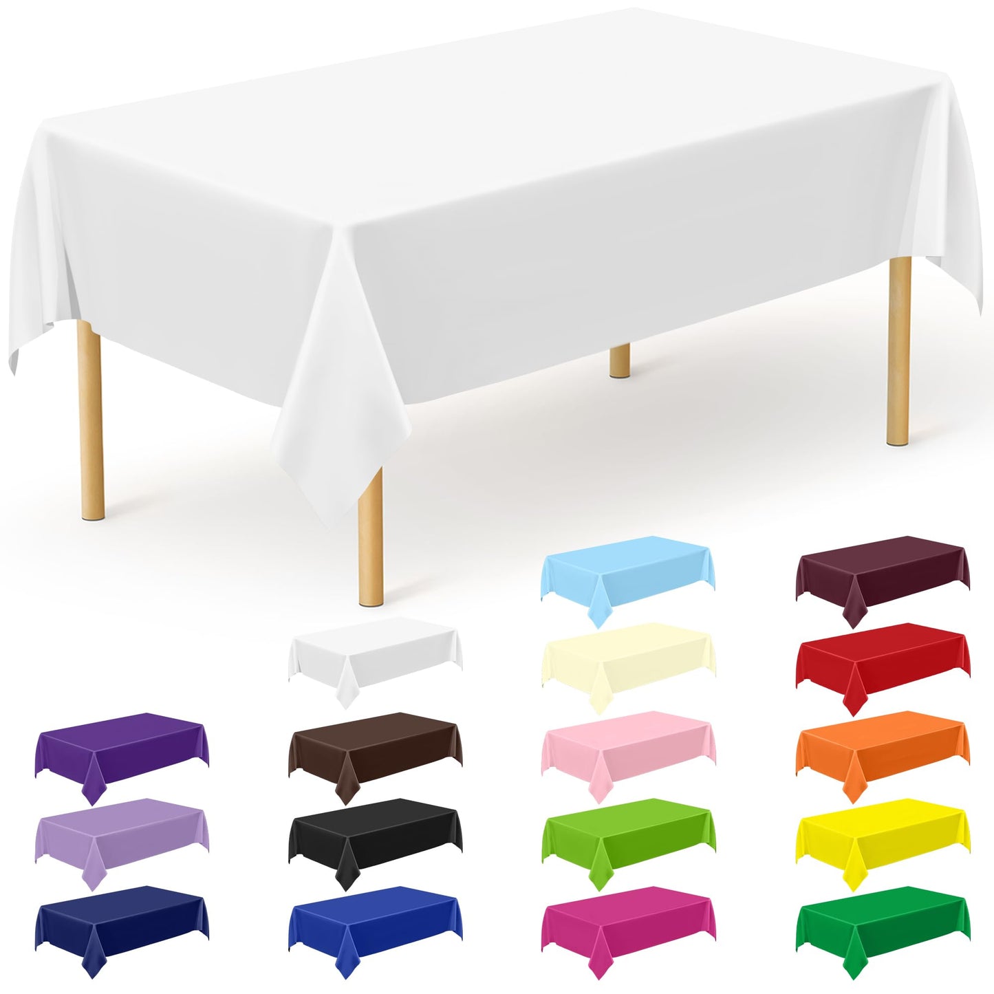 QZYL 12 Packs Disposable White Plastic Table Cloths, 54 X 108 Inches Dining Table Cloth, Plastic Tablecloths for Rectangle Tables, Quick Setup and Cleanup for Parties Picnic, Wedding and Outdoor