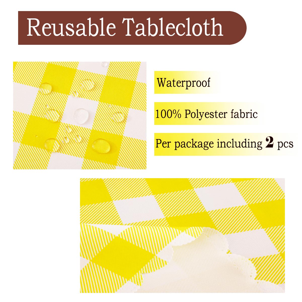 MANGATA CASA 2PCS Yellow Gingham Tablecloth for Rectangle Tables-Checkered Table Cloth Waterproof Kitchen & Table Linens-Polyester Buffalo Plaid Wrinkle Free Table Cover(Light Yellow 60x84in)