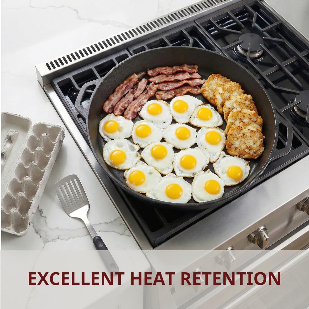 Colenza Large Cast Iron Skillet 20 Inch, Pre Seasoned Cast Iron Skillet for Cooking & Frying – XL Heavy Duty Pan with Dual Handles – Ideal for Grill, Oven, Stove, Campfire Use