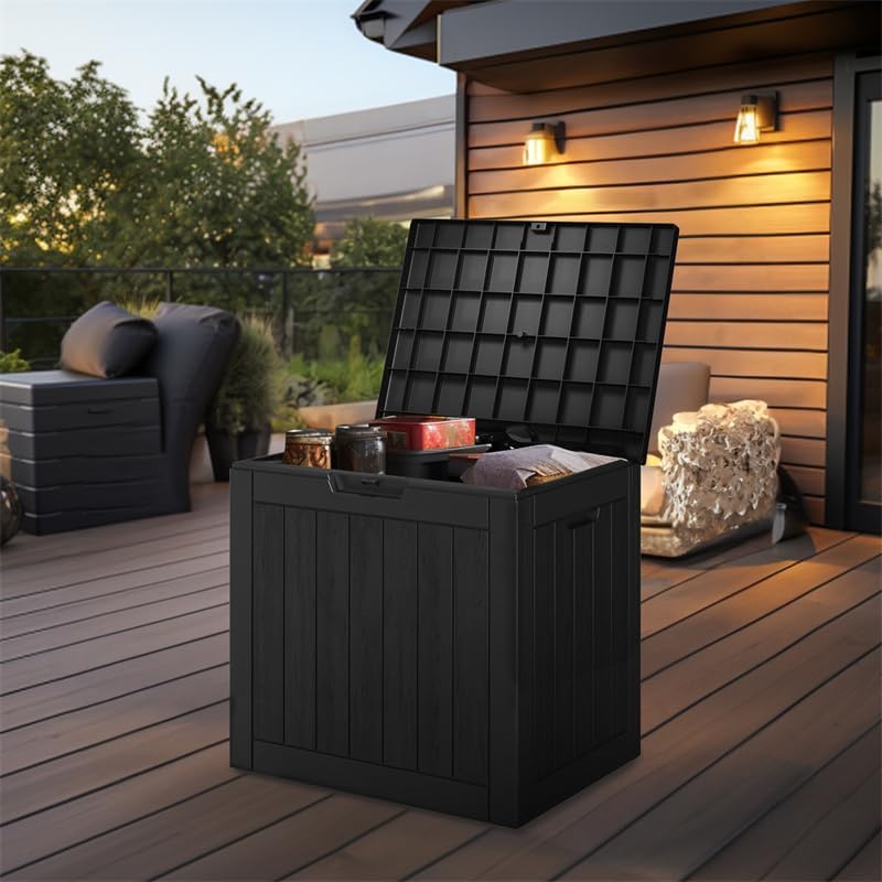 Skiennix Waterproof Outdoor Storage Box - 30 Gallon Lockable Deck Bin with Hydraulic Lid | UV-Resistant, Black