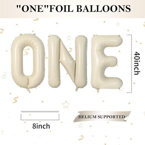 Biapian 40-Inch Cream ONE Foil Balloons - Giant Aluminum Balloons for 1st Birthday Party Decor