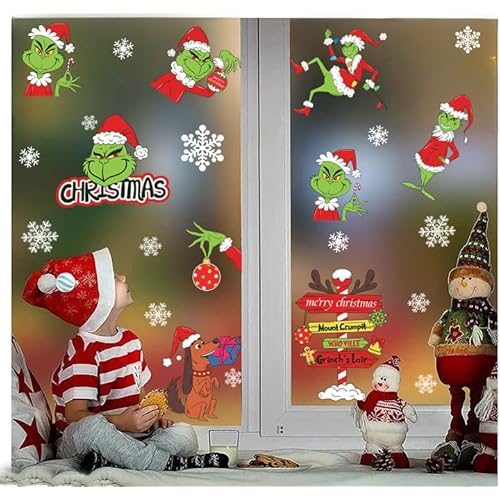 9 Sheets Christmas Window Clings - Reusable Holiday Decals for Glass Windows