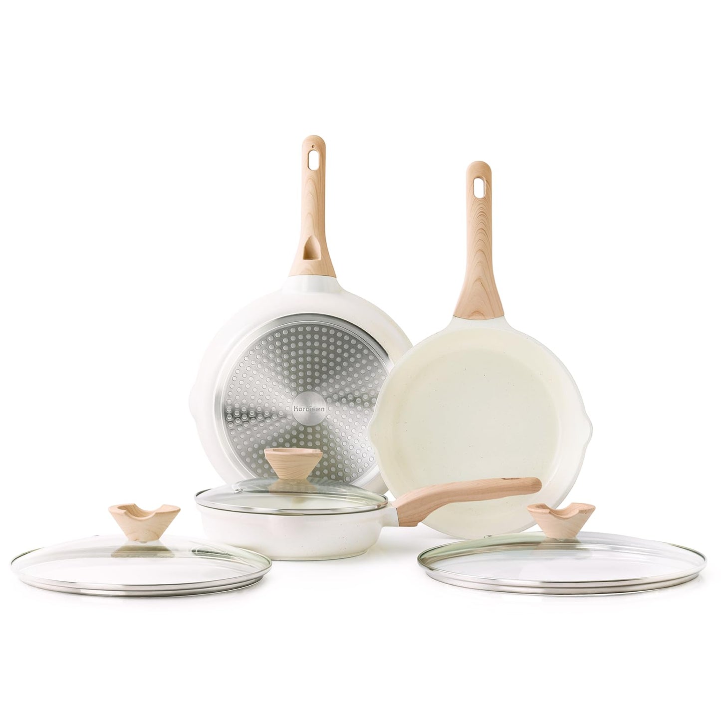 Kordisen Ceramic Nonstick Frying Pan Skillet Set with Lid, 3 Piece Ceramic Pans for Cooking Non Toxic, Healthy Induction Cookware, Stay-Cool Handle, PFOA & PFAS Free (8 Inch, 9.5 Inch, 11 Inch)