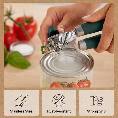 GORILLA GRIP Heavy Duty Manual Can Opener - Stainless Steel, Comfortable Handle, Hunter Green
