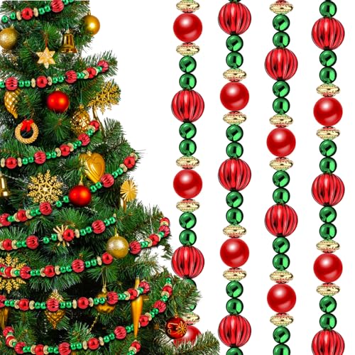 Geosar 12 Pcs Bead Garland 9 Ft Red & Green Christmas Tree Garland
