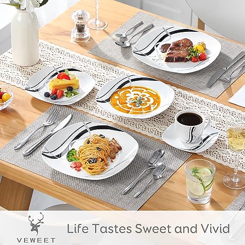 VEWEET FIONA Ceramic Dinnerware Set for 6 - 30 Piece White & Black Tableware