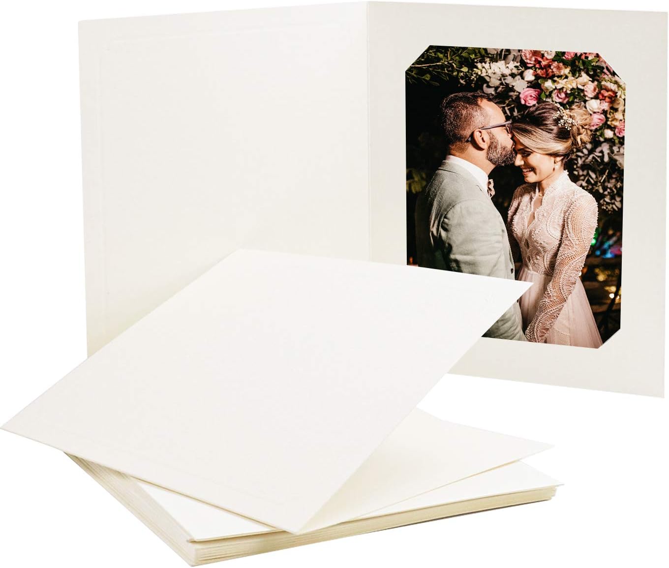 Golden State Art, Pack of 100, 6x8 or 8x10 Photo Folders, Cardboard Picture Frame, Paper Frame Cards, Greetings/Invitation Special Events: Graduation, Christmas, Wedding(Ivory)
