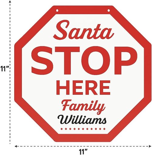 Christmas Santa Please Stop Here Sign - Wooden Front Door Hanger for Holiday Decor | Indoor & Outdoor Use
