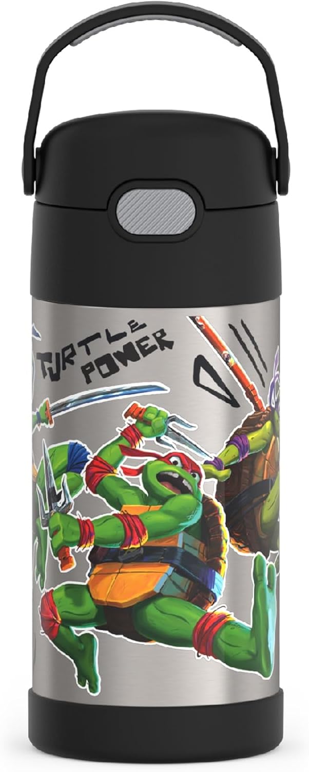 THERMOS FUNTAINER Water Bottle - 12 Ounce Stainless Steel Insulated Kids Bottle with Straw | TMNT Design