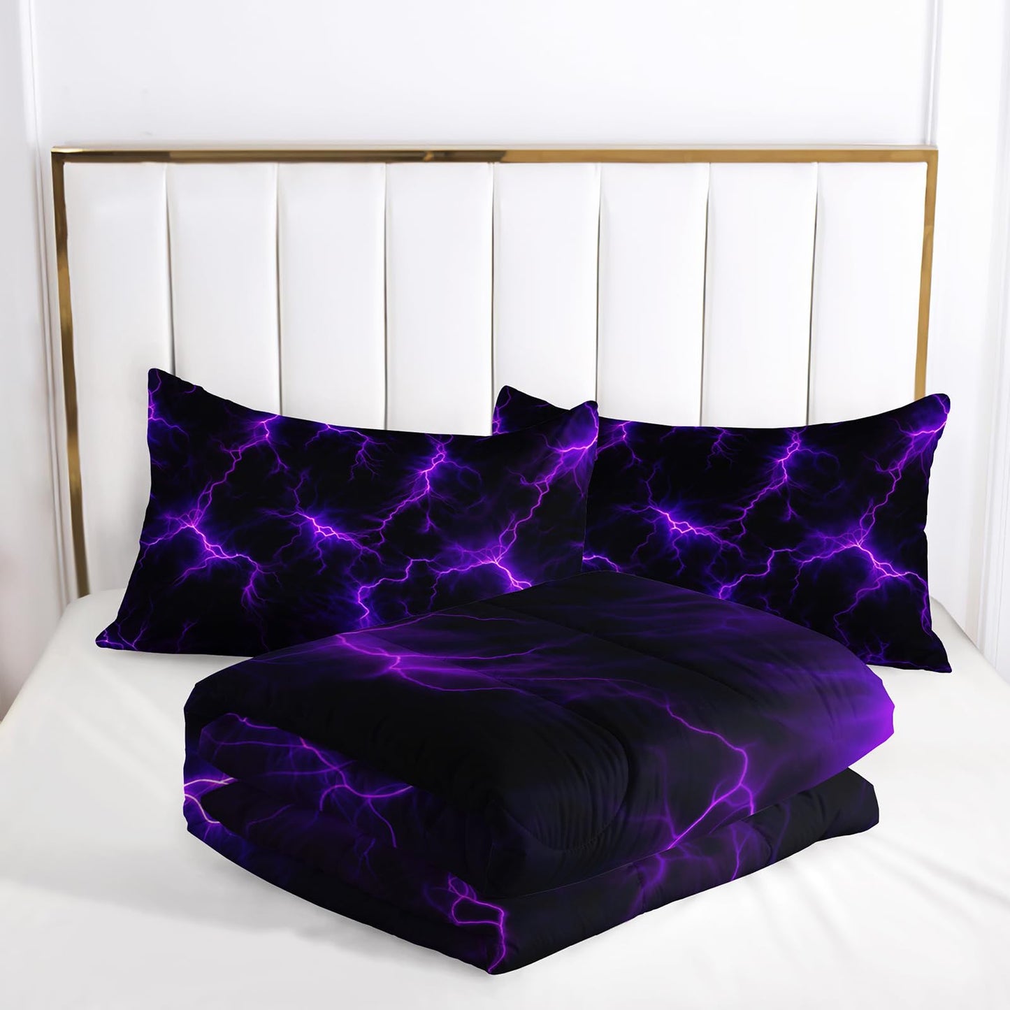 Nttopship Violet Lightning Comforter Set Queen Thunder Bedding Sets 3PCS for Kids Teen Adult Violet Room Decor Ultra-Soft Lightweight Microfiber 1 Comforter with 2 Pillowcases