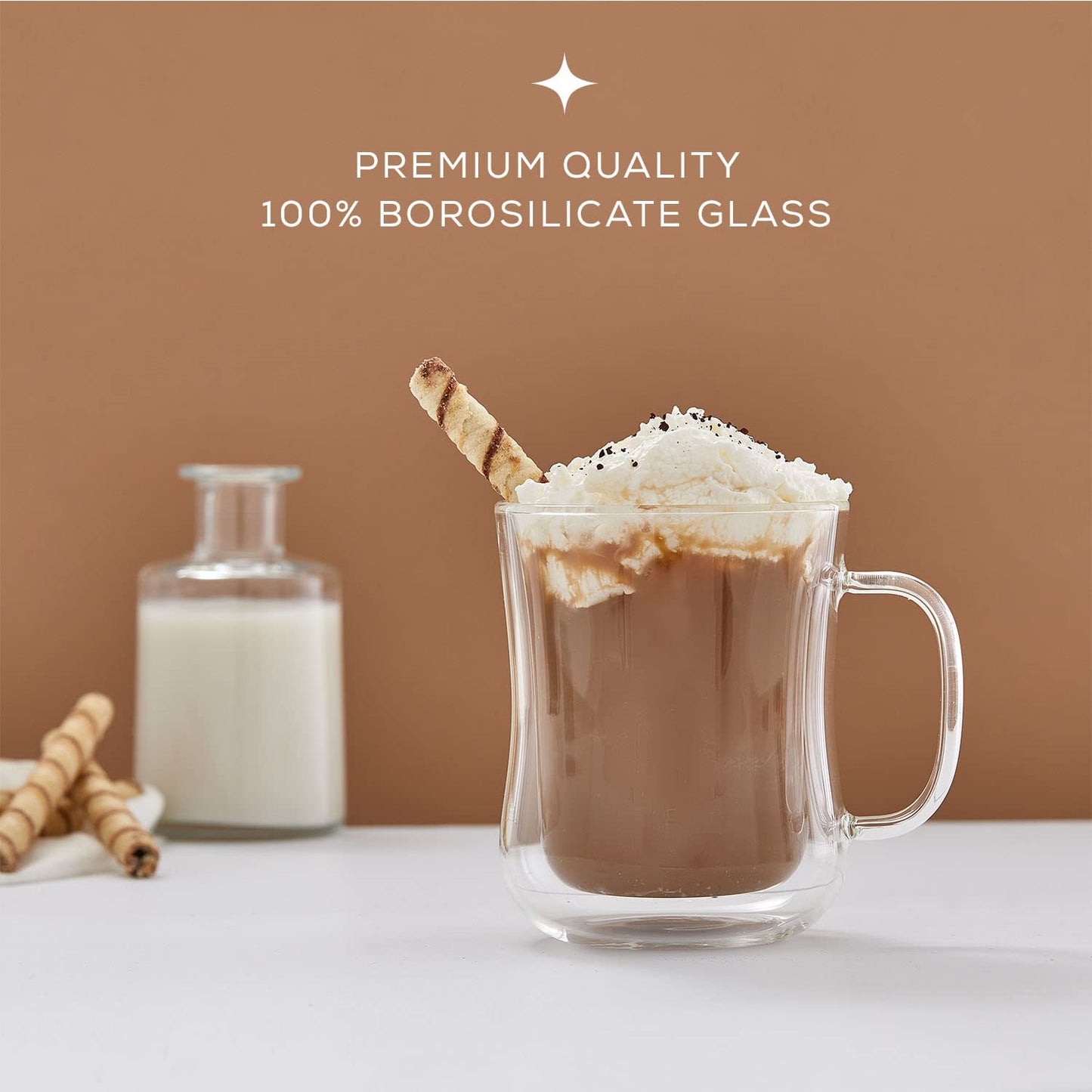 JoyJolt Double Wall Glass Coffee Mugs - 13.5oz Diner Mug Set of 2. Insulated, Clear Glasses That Don't Sweat, Perfect for Cappuccino, Latte, BV174