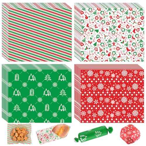 PLULON 160 Pcs Christmas Wax Paper for Food Sandwich Wrapping Parchment Paper Deli Paper Sheets Food Basket Liners Christmas Tree Snowflakes Candy Cookies Wraps for Xmas Holiday Party Decorations