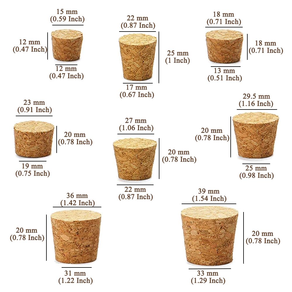40Pcs Cork Stoppers 8 Sizes Wooden Tapered Cork Plugs, Wooden Tapered Wine Bottle Stoppers Replacement Corks for Wine Beer Bottle Crafts