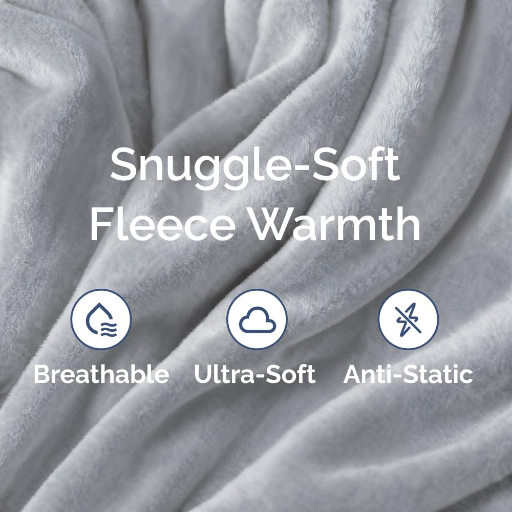 Ultra Soft Fleece Blanket | Flannel Luxury Queen Size Blanket - Lightweight, Warm & Cozy - Anti-Static Microplush in Grey