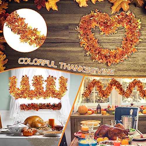 GlyinnHe 33Ft Thanksgiving Tinsel Garland, Golden Maple Leaf Metallic Twist Fall Hanging Garland for Autumn Thanksgiving Halloween Party Decoration
