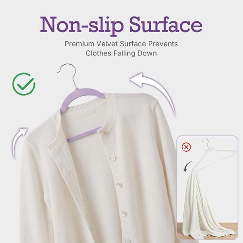HOUSE DAY Velvet Hangers - 60 Pack Non-Slip Heavy Duty Clothes Hangers | Lt-Purple Slim Space-Saving Design