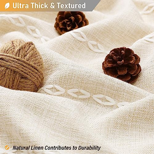 Long Boho Farmhouse Linen Shower Curtain - Cream / 72x84 Inches - Heavy Duty & Water-Resistant with Tassels - Pack of 1