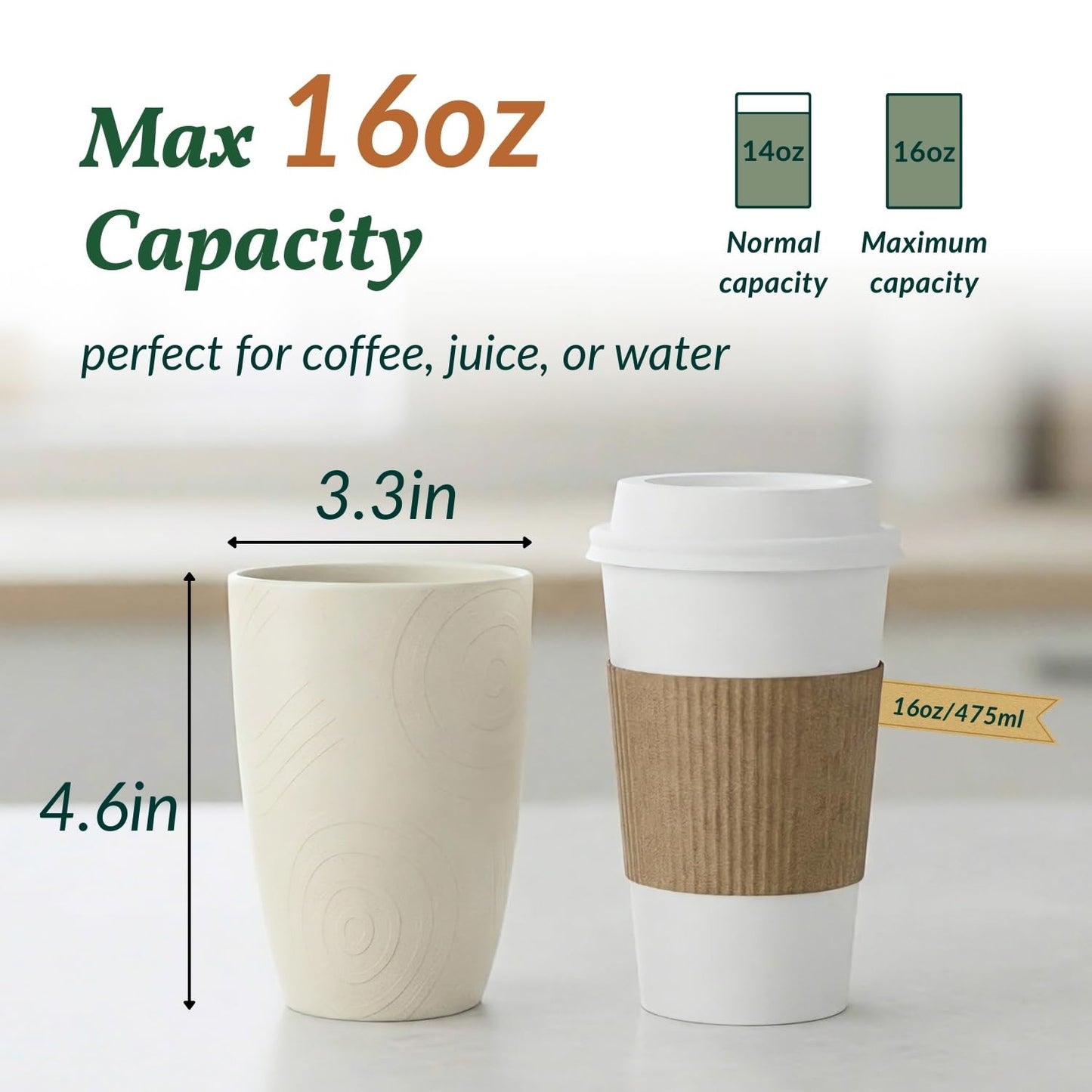 Homienly Unbreakable Drinking Glasses 16oz Wheat Straw Cups–6-Pack Reusable Stackable & Dishwasher Safe Cups for Kitchen-Beige